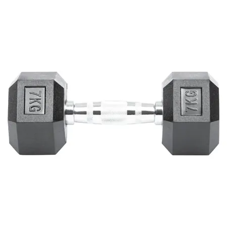 Hex rubber compact dumbbell, 7 kg, piece