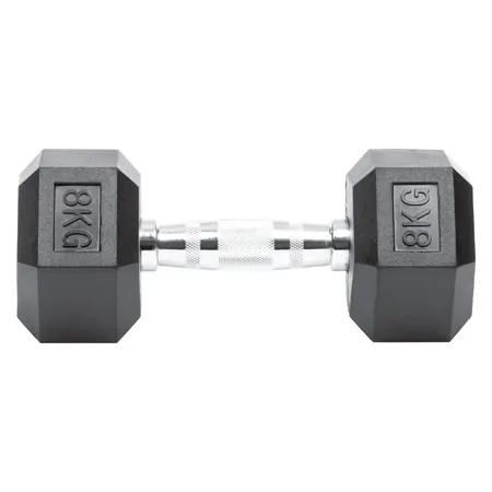 Hex rubber compact dumbbell, 8 kg, piece