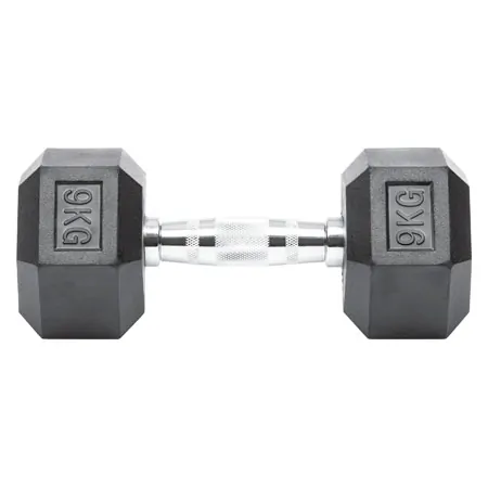 Hex rubber compact dumbbell, 9 kg, piece