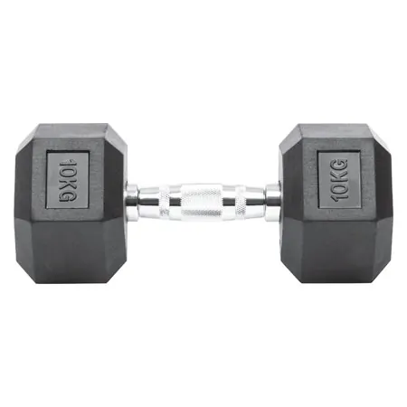 Hex rubber compact dumbbell, 10 kg, piece