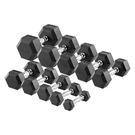 Dumbbell tower set with 10 pairs of hex dumbbells, 1-10 kg, LxWxH 51x51x123 cm