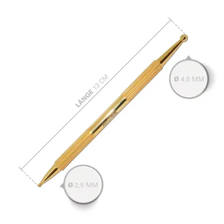 Gold-plated acupressure pen, 13 cm,  2.5 / 4.5 mm