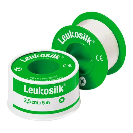 Leukosilk with protective ring, 5 m x 2.5 cm, 12 pieces