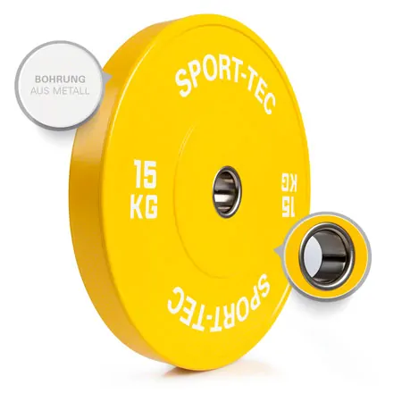 Weight plate Olympia Bumper Plate, 50 mm, 15 kg, yellow