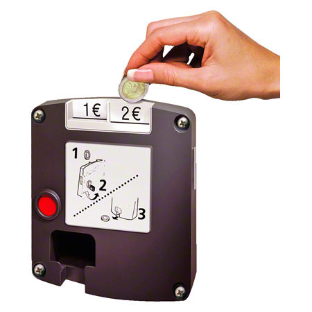 Coin-operated lock SAFE-O-MAT for metal cabinets, with twin coin function