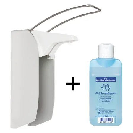 Disinfectant dispenser set Euro dispenser 1 with arm lever, 2xSterillium Classic Pure 500ml