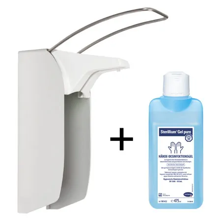 Disinfectant dispenser set Eurospender 1 with arm lever, 2xSterillium Gel Pure 500ml