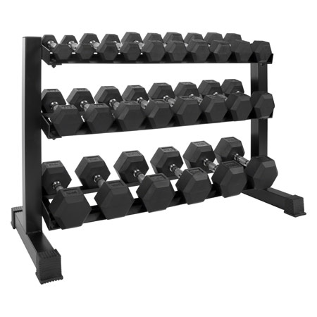 Dumbbell stand set with 12 pairs Hex dumbbells, 1-15 kg, LxWxH 119x50x76 cm