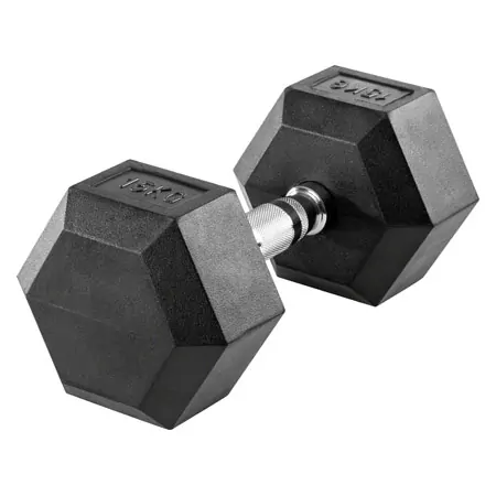 Hex rubber compact dumbbell, 15 kg, piece