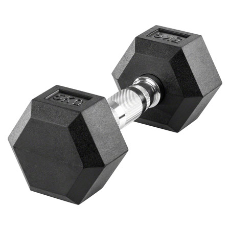 Hex rubber compact dumbbell, 5 kg, piece