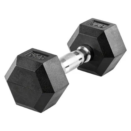 Hex rubber compact dumbbell, 6 kg, piece