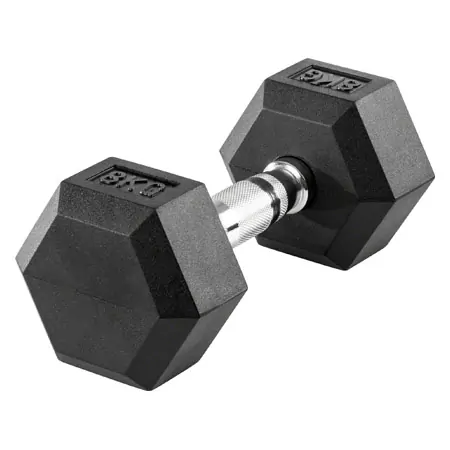 Hex rubber compact dumbbell, 8 kg, piece