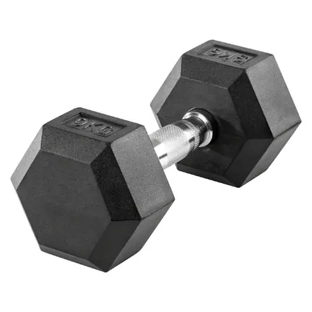 Hex rubber compact dumbbell, 9 kg, piece