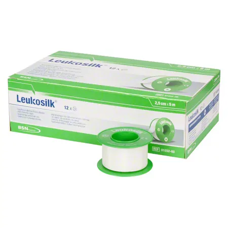 Leukosilk roll plaster without cover, 5 m x 2,5 cm, 12 pieces