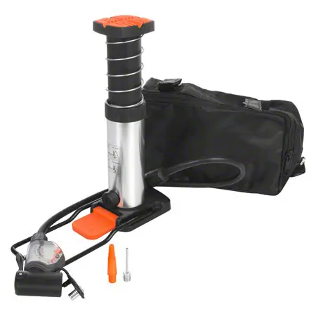 Mini foot pump with analogous Manometer incl. saddlebag