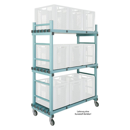 Plastic material cart, 3 shelves, mobile