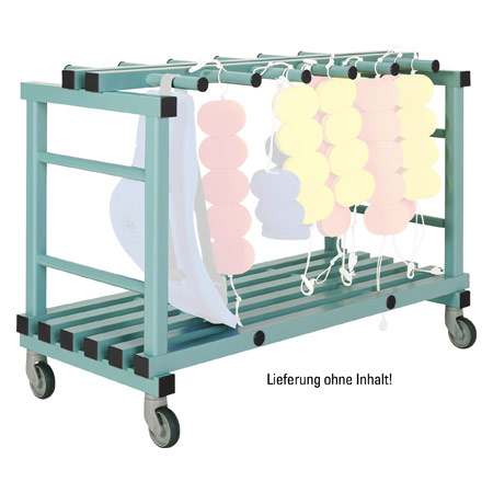 Plastic storage trolley for swimming belts, mobile