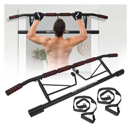 Sport-Tec door rack chin-up bar foldable, 117x28 cm, incl. 2 power ropes + 2 snap hooks