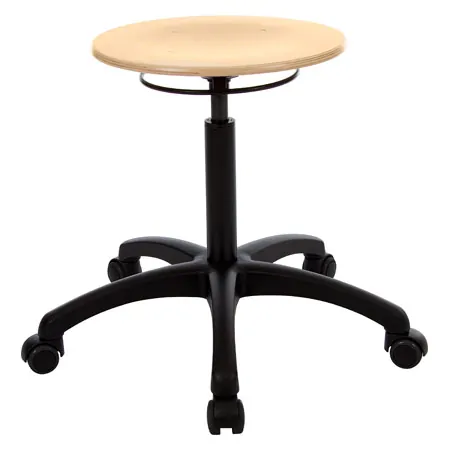 Standard swivel stool with wooden seat and rolls