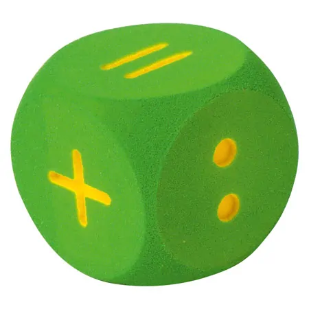 VOLLEY foam learning cube with mathematical symbols (=, , :, +, >, -), 16x16x16 cm