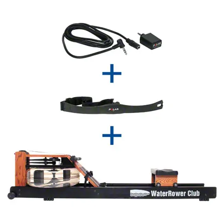 WaterRower rowing machine Club-Sport, incl. S4 Monitor, Heart rate receiver and chest strap POLAR T31, set 3-pcs.