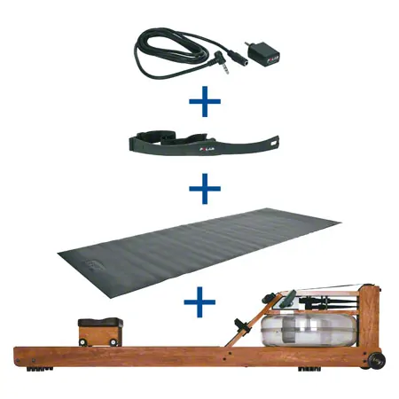 WaterRower rowing machine cherry incl. S4 Monitor, heart rate receiver, chest strap POLAR T31 and floor mat, set 4-pcs.