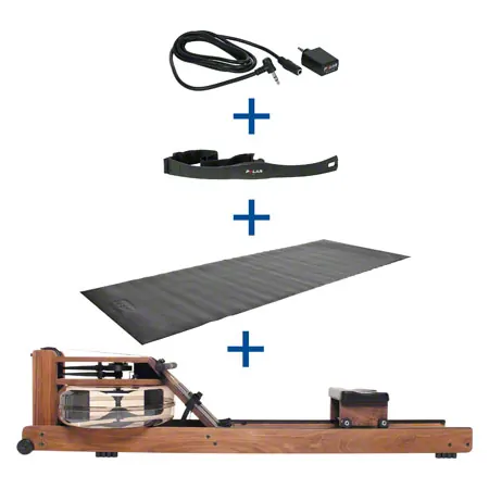 WaterRower rowing machine nut tree incl. S4 Monitor, heart rate receiver, chest strap POLAR T31 and floor mat, set 4-pcs.