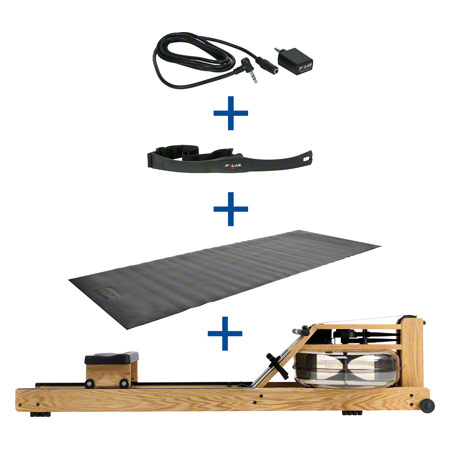 WaterRower rowing machine oak, incl. S4 Monitor, heart rate receiver, chest strap POLAR T31 and floor mat, set 4-pcs.