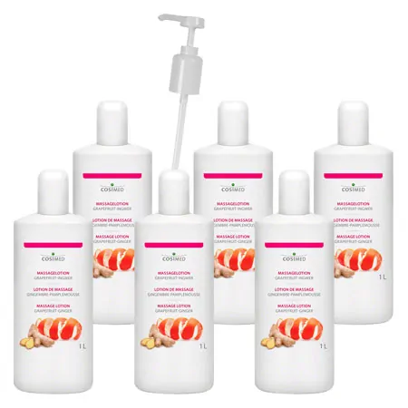 cosiMed massage lotion set 6x massage lotion grapefruit-ginger, 1 l, incl. dosing pump