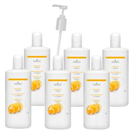 cosiMed massage oil set 6x massage oil orange, 1 l, incl. dosing pump